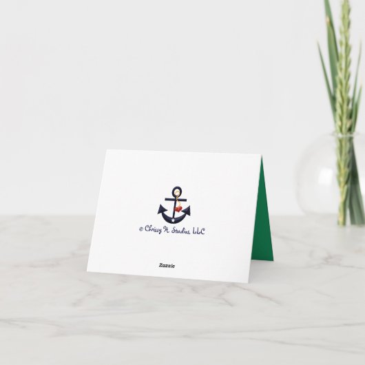 ネイビー・アンド・グリーン・航海のいかりありがとうございましたノート サンキューカード (裏面)