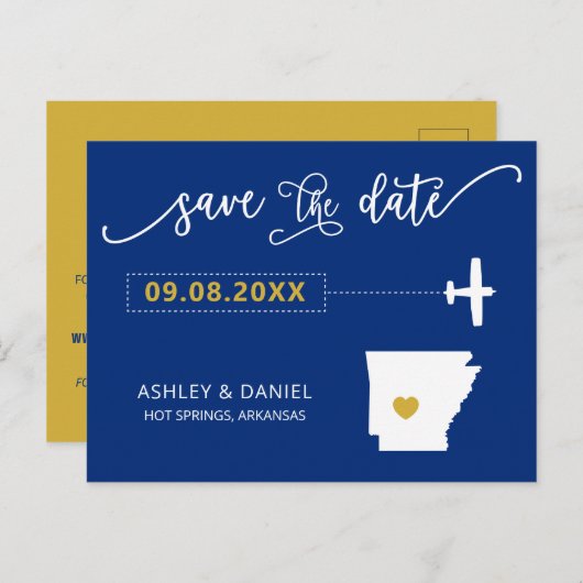 ネイビー・アーカンソーのウェディング日付マップを保存 ポストカード (正面/裏面)