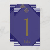 ネイビー アートデコ ポッシュ ウェディング テーブル ナンバー 招待状 (正面/裏面)