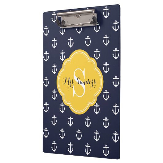 ネイビー&イエローいかりカスタムモノグラム クリップボード (左)
