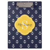 ネイビー&イエローいかりカスタムモノグラム クリップボード (正面)