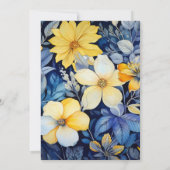 ネイビー、イエローとホワイトの花柄のウェディング 招待状 (裏面)