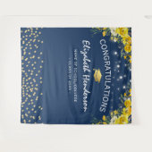 ネイビー＆イエローの花柄 卒業写真用背景 タペストリー (正面(横))