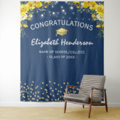 ネイビー＆イエローの花柄 卒業写真用背景 タペストリー (インサイチュ)