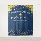 ネイビー＆イエローの花柄 卒業写真用背景 タペストリー (正面)