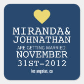 ネイビー&イエローはっきりしたハート日付シールを保存 スクエアシール (正面)