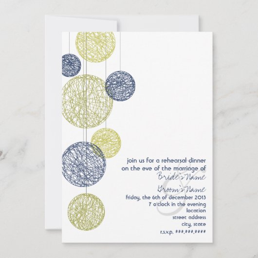 ネイビー&イエロートワイングローブリハーサルディナー 招待状 (正面)