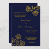 ネイビー/イエローフローラ5x7結婚式招待状 招待状 (正面/裏面)