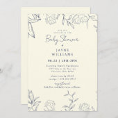 ネイビー&イエローボタニカルアートニュートラルベビーシャワー 招待状 (正面/裏面)