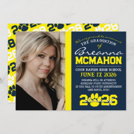 ネイビー&イエローポープリント卒業発表 招待状