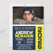 ネイビー&イエローモダン卒業写真招待状 招待状 (正面)