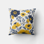 ネイビー、イエロー、グレーのフローラ クッション (裏面)