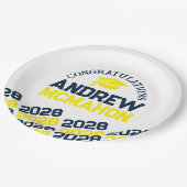 ネイビー・イエロー&ホワイト卒業パーソナライズされた校 ペーパープレート (アングル)