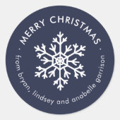 ネイビー ウィンター スノーフレーク クリスマス ギフト タグ ステッカー (正面)