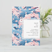 ネイビー ウェーブ 桜の花 モダン ウェディング セーブザデート (スタンド正面)