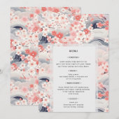 ネイビー ウェーブ 桜 フラワー モダン ウェディング メニュー 招待状 (正面/裏面)
