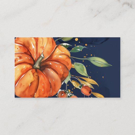 ネイビー・ウォーター・カラー・カボチャ・ブックス赤ちゃんシャワー エンクロージャーカード (裏面)