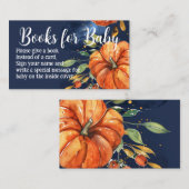 ネイビー・ウォーター・カラー・カボチャ・ブックス赤ちゃんシャワー エンクロージャーカード (正面/裏面)
