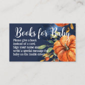 ネイビー・ウォーター・カラー・カボチャ・ブックス赤ちゃんシャワー エンクロージャーカード (正面)