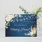 ネイビー ウッド ホワイト ローズ あなたは私のメイド オブ オナーになりますか 招待状 (スタンド正面)