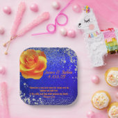 ネイビー・オレンジきらきら光るテーマ ペーパープレート (パーティー)