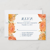 ネイビー&オレンジのフローラ応答カード 出欠カード (正面)