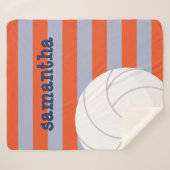 ネイビー&オレンジジャイアントバレーボールストライプの シェルパブランケット (正面(横))