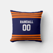 ネイビー&オレンジフットボールパーソナライズされた クッション (正面)