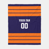 ネイビー&オレンジフットボールパーソナライズされた フリースブランケット (正面)