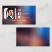 ネイビー&オレンジプロフィールの写真ソーシャルメディア 名刺 (正面/裏面)