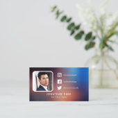 ネイビー&オレンジプロフィールの写真ソーシャルメディア 名刺 (スタンド正面)