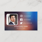 ネイビー&オレンジプロフィールの写真ソーシャルメディア 名刺 (正面)