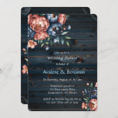 ネイビー&カッパーピーニーウッドウェディングシャワー 招待状 (正面/裏面)