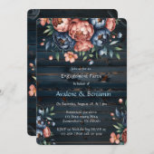 ネイビー&カッパーピーニーウッド婚約パーティ 招待状 (正面/裏面)