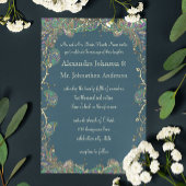 ネイビー カッパー グリーン ペイズリー ピーコック ウェディング 招待状