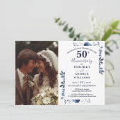 ネイビー カントリー フラワーリース 50周年 結婚記念日 写真 招待状 (スタンド正面)