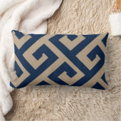 ネイビー&カーキ幾何デザイン枕 ランバークッション (ブランケット)