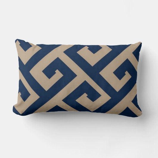 ネイビー&カーキ幾何デザイン枕 ランバークッション (正面)