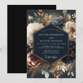 ネイビー・ギルド・ブルーム・ウェディング 招待状 (正面/裏面)