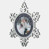 ネイビー |クリスマス結婚したの最初の写真 スノーフレークピューターオーナメント (右)