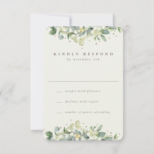 ネイビー/クリームスノーベリー+ユーカリ冬の結婚式 出欠カード (正面)