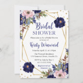 ネイビー&クリームフラワーフレームブライダルシャワー 招待状 (正面)