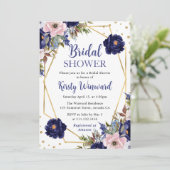 ネイビー&クリームフラワーフレームブライダルシャワー 招待状 (スタンド正面)