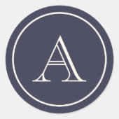 ネイビー&クリームブロックイニシャルモノグラム ラウンドシール (正面)