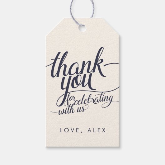 ネイビー&クリーム書道ありがとうメッセージカード ギフトタグ (正面)