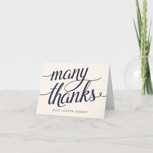 ネイビー&クリーム書道ありパーソナライズされたがとう サンキューカード (正面)