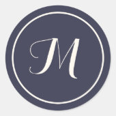 ネイビー&クリーム書道イニシャルモノグラム ラウンドシール (正面)