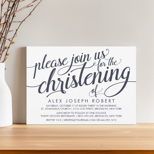 ネイビー&クリーム書道《キリスト教》洗礼式や命名式招待状 招待状