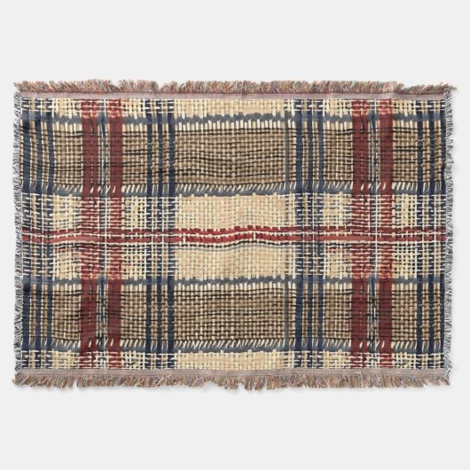 ネイビー・クリーム織り格子模様 スローブランケット (正面)