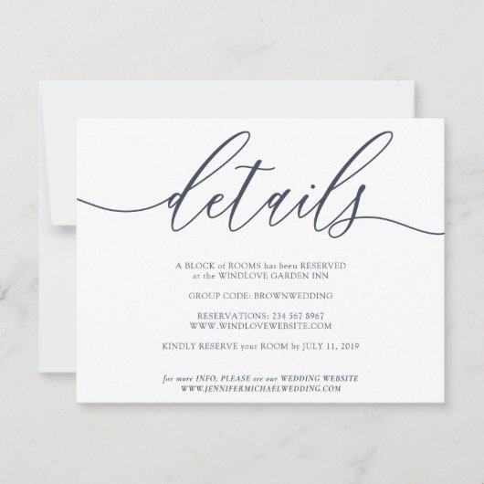 ネイビー クリーン 詳細 シンプル ウェディング 出欠カード (正面)